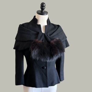 vintage Lilli Ann black wool jacket with fur trim size small